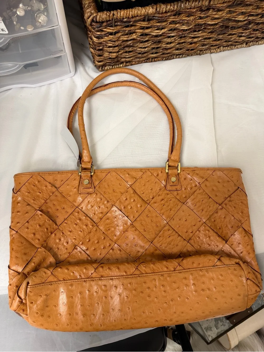 Antonio Melani Brown Faux Ostrich Leather Tote Bag